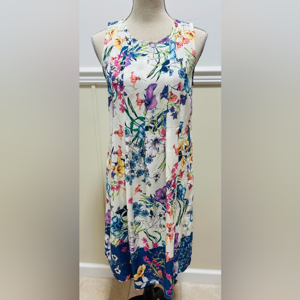 J. Jill Watercolor Floral Print Dress S sleeveless Cottage Fairy Feminine